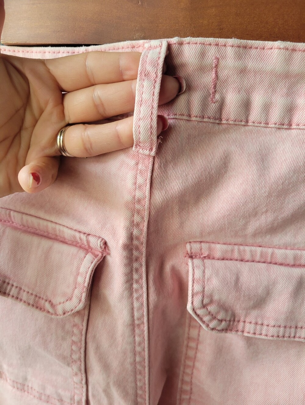 Light Pink Disclosure Denim Women's Cargo Jeans Size 27 Pockets Wide Leg Cut - Picture 7 of 9
